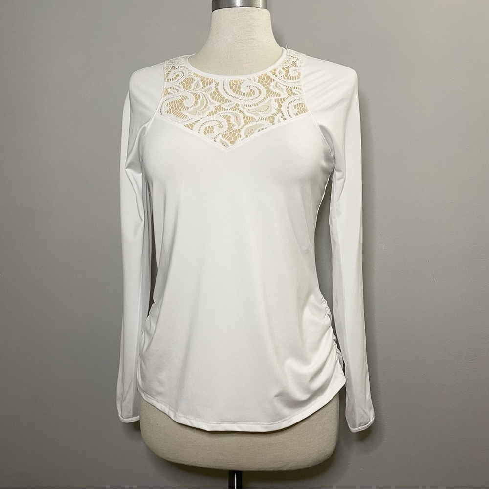 Lucky in Love Ivory Long Sleeve Top with Lace Accent